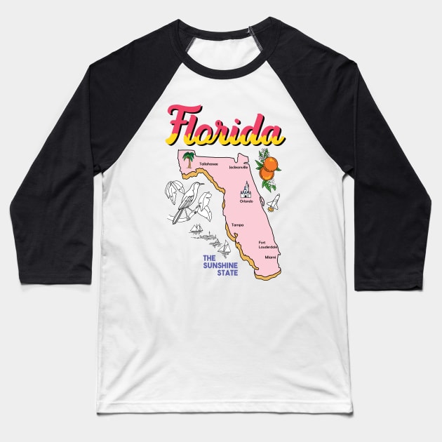 Florida Vintage Map Baseball T-Shirt by SuperrSunday